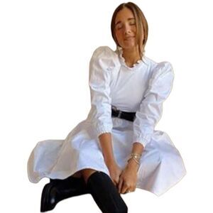 DANIELLE BERNSTEIN Puff Sleeve Tiered Women's Midi Dress in White Size XS NWT